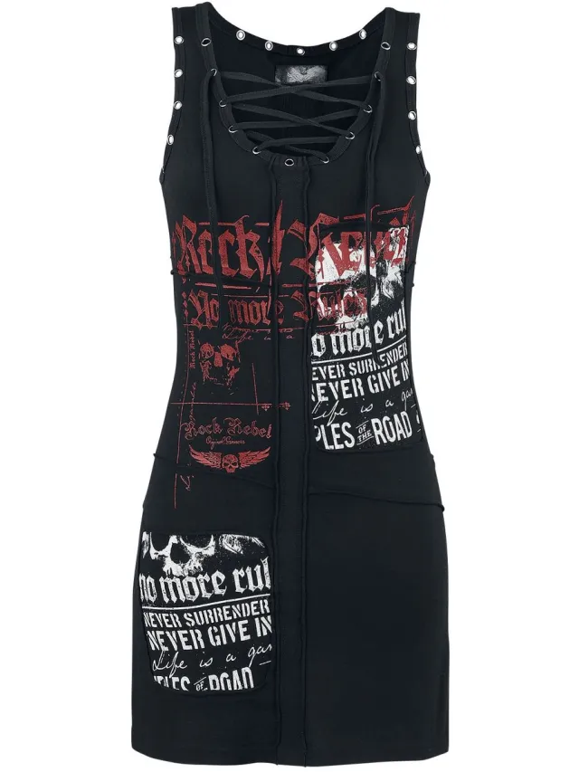 Rock Rebel by EMP Zwart rock jurkje met vetersluiting - Dames
