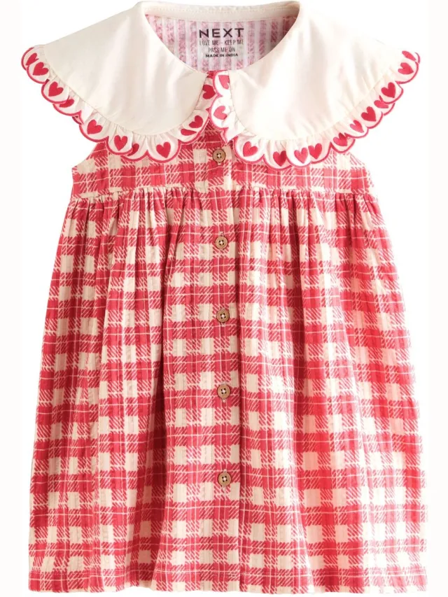 Next Meisjes - Zomerjurk met kraag - Rood Red Check