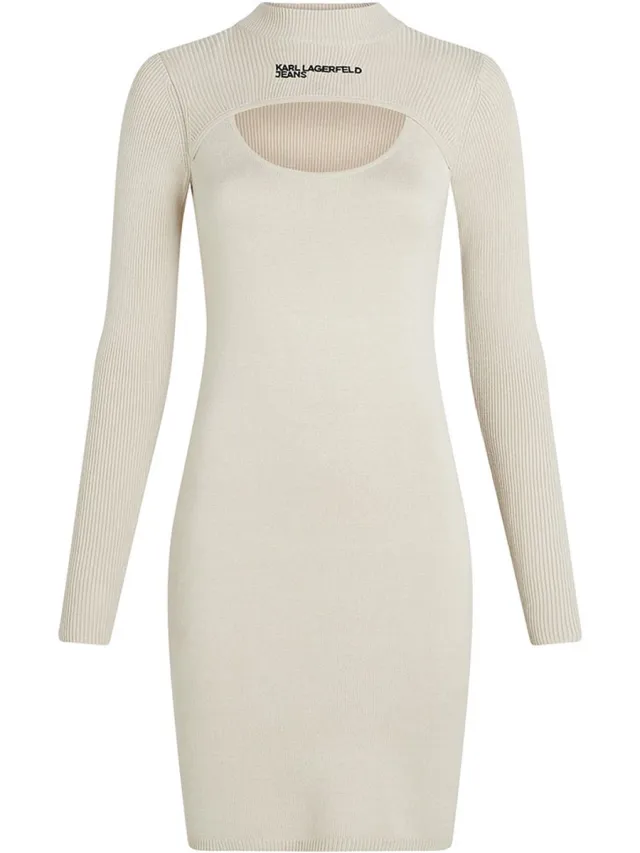 Karl Lagerfeld Jeans A4w13010 Lang Mouw Jurk Beige M Vrouw Moonstruck