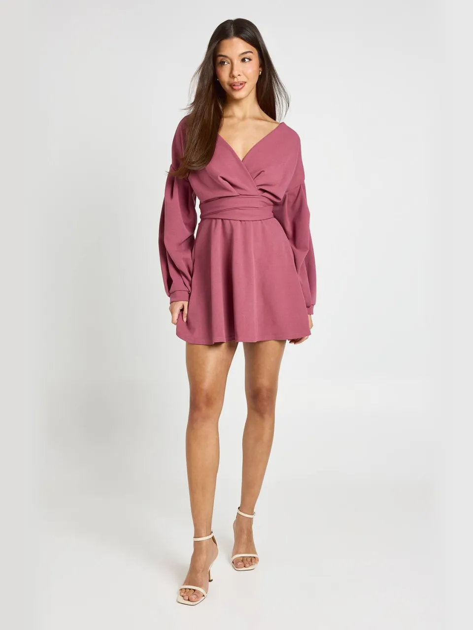 boohoo Dames Off-shoulder Wikkel Mini Jurk mauve, foto 2