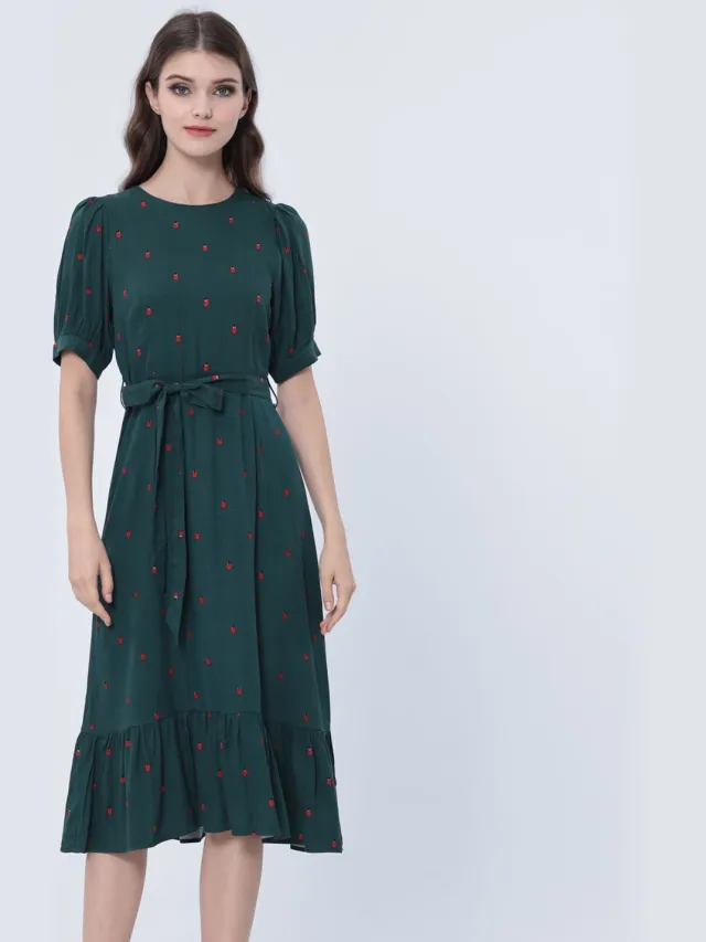 S&J Weekends Viscose blouse-jurk met donzige zoom Groen