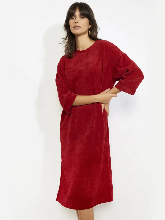 LOLALIZA velours midi-jurk rood