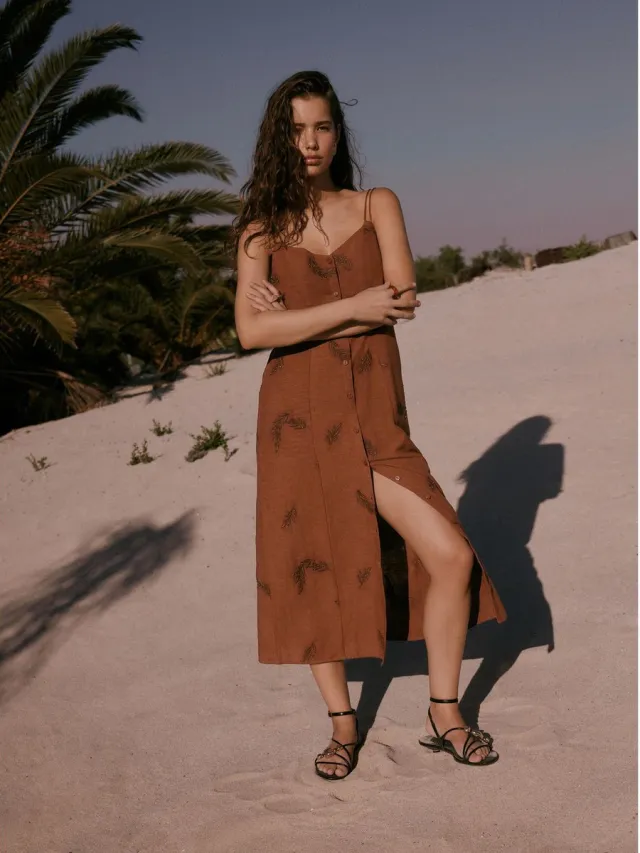 Next Dames - Halflange jurk met knoopsluiting - Bruin Rust Brown