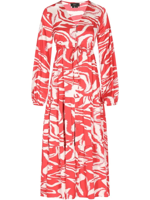 Faina Jurk rood wol wit