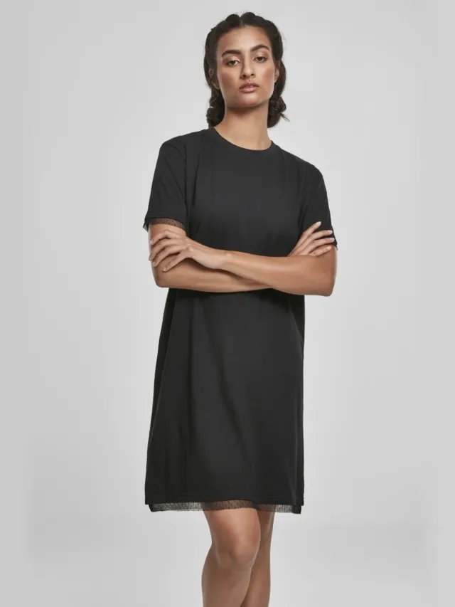 Urban Classics Boxy Lace Hem Korte jurk - M - Zwart