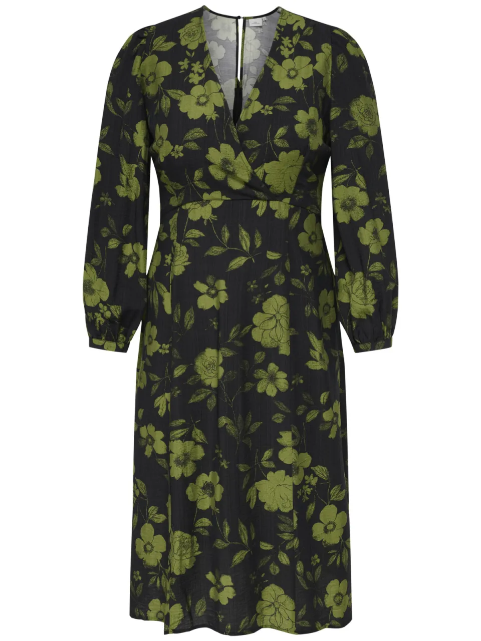 Only Carmakoma Plus Size gebloemde midi wikkeljurk - zwart/groen, foto 2