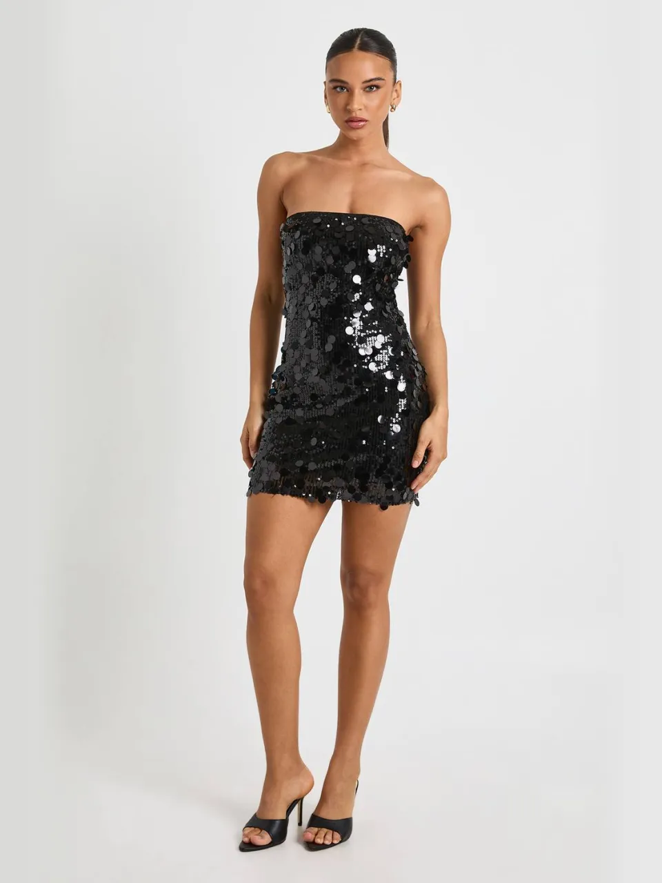 boohoo Dames Disc pailletten bandeau skaterjurk zwart, foto 2