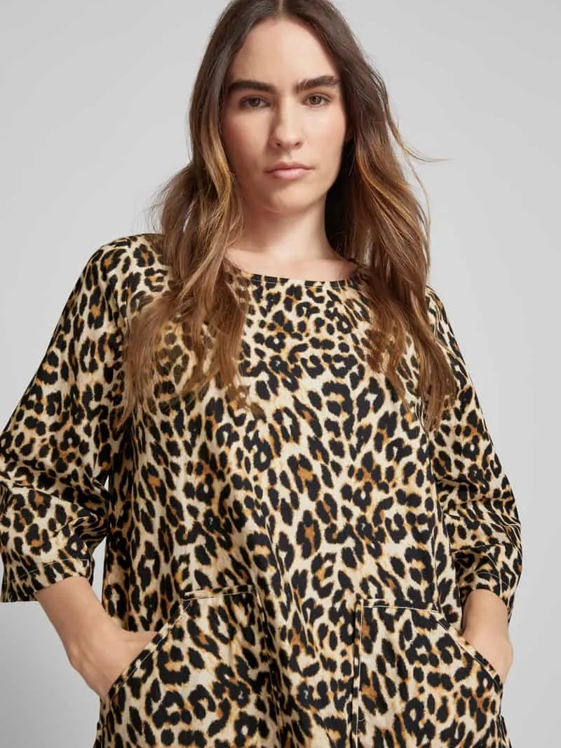 Lollys Laundry Knielange jurk met ronde hals, model 'Carla' middenbruin, foto 4