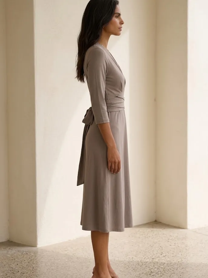 Conquista Elegante midi-jurk van jersey met wikkeltaille bruin, foto 2