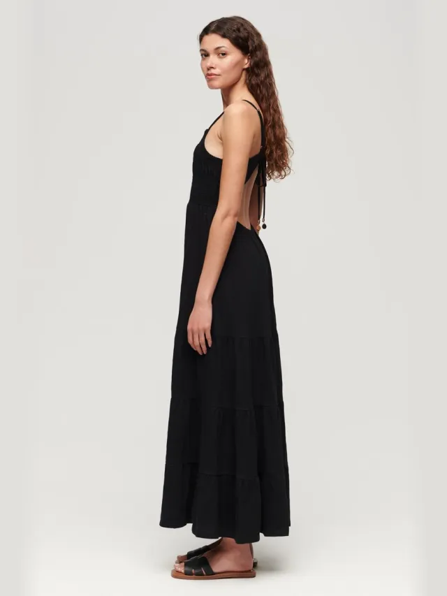Superdry Gesmokte maxi-cami-jurk - Dames - Jurken black