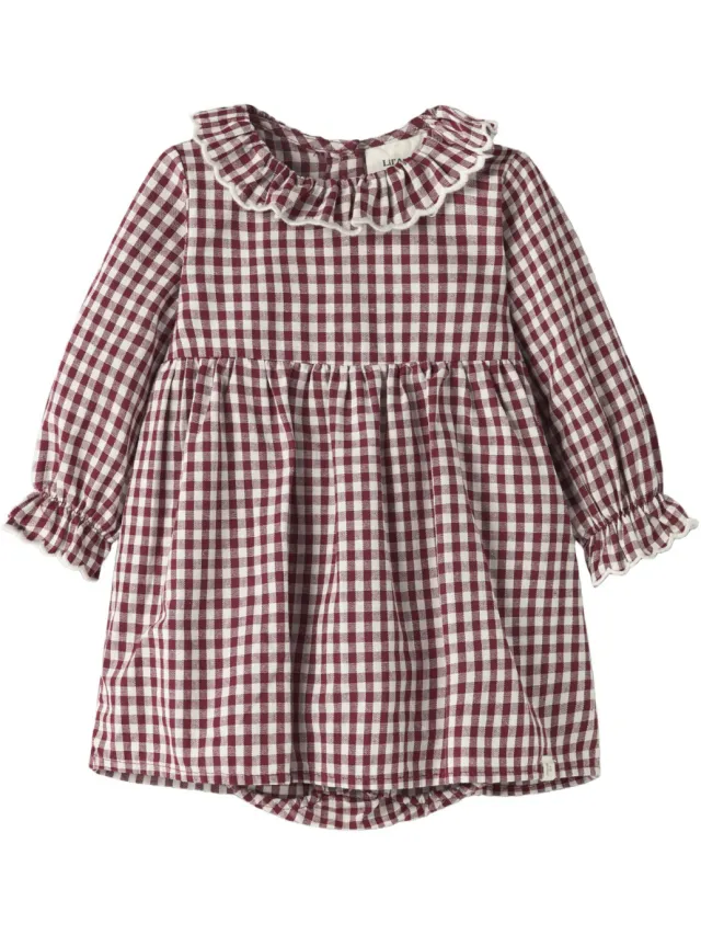 Lil' Atelier BABY geruite korte A-lijn jurk - rood/wit