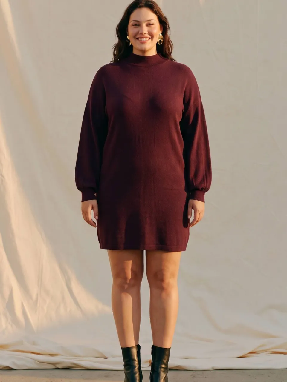 Vero Moda CURVE Plus Size gebreide coljurk - donkerrood, foto 3