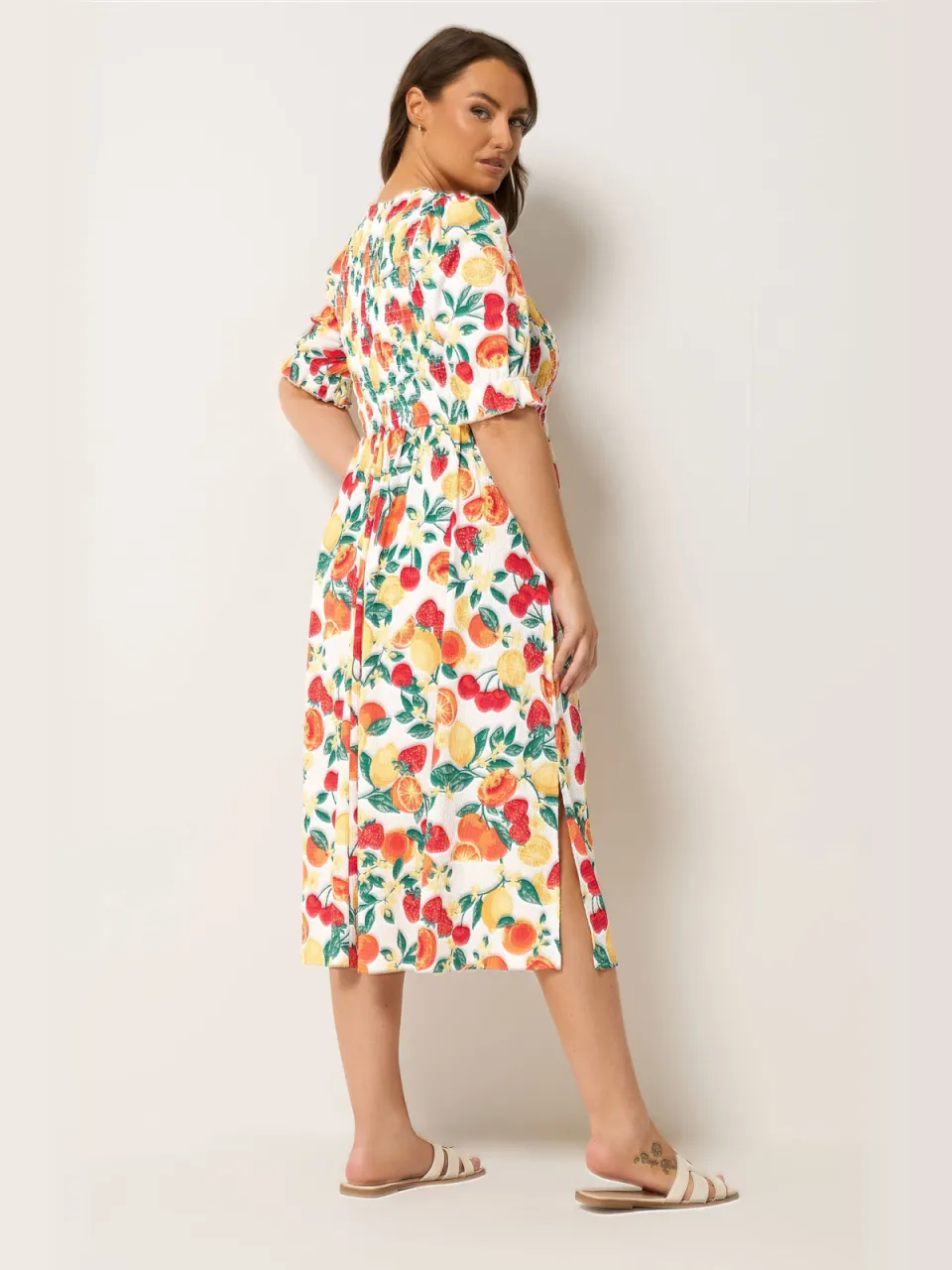 Yours Oranje Jurk Met Smockwerk En Fruitprint-60, foto 3