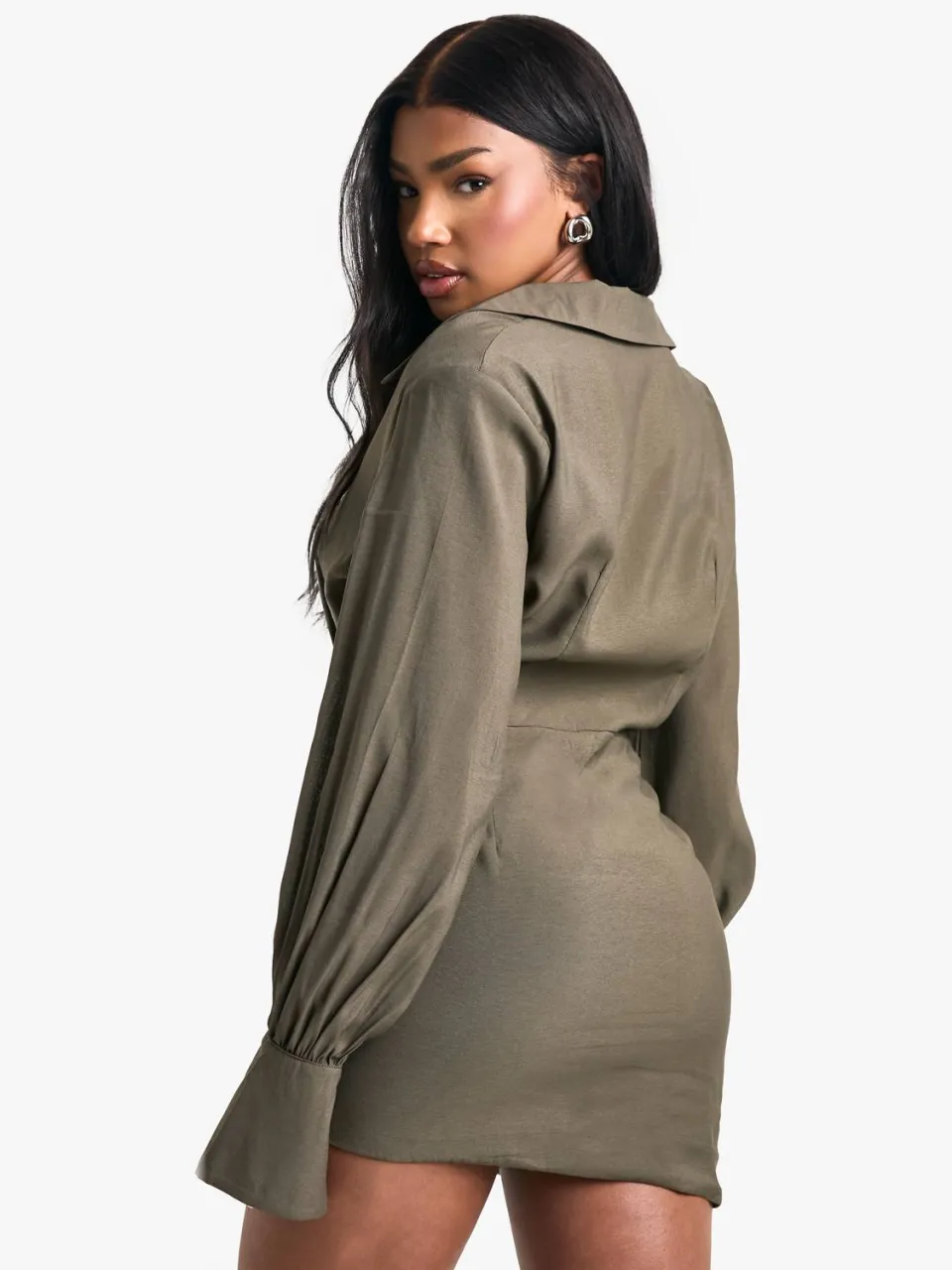 boohoo Dames Shirtdress met geraffleerde details olijf, foto 3