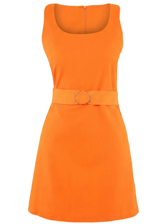 Trendyol TRENDYOLMİLLA Dames Oranje Effen Kort / Mini Mouwloos Casual A-lijn Jurken