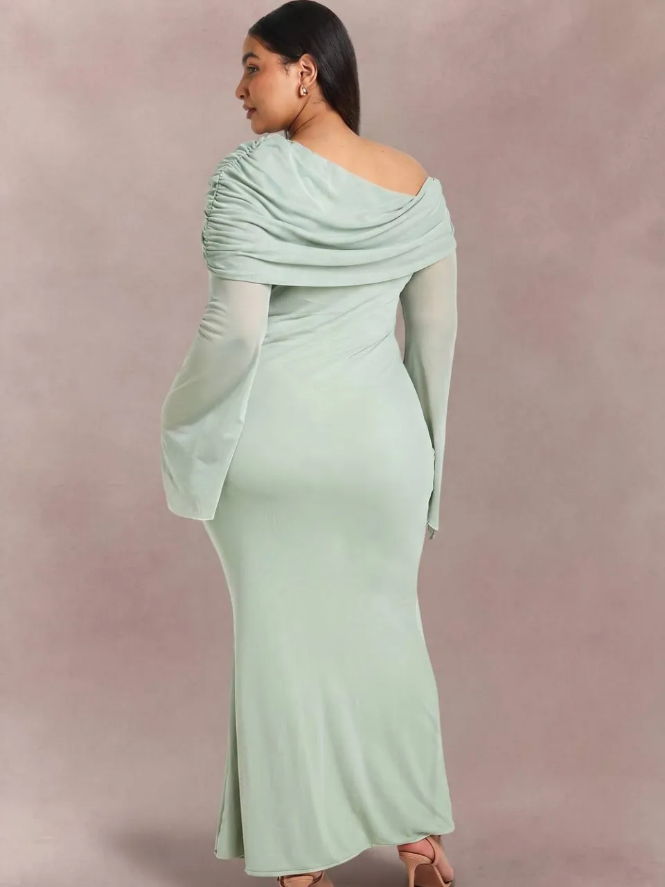 boohoo Dames Plus Mesh Bardot Jurk Met Drapering Detail Maxi verstandig, foto 3