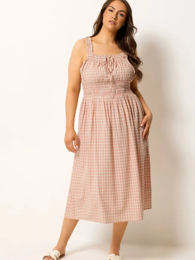 Yours Roze Geruite Melkmeisjesjurk Pink