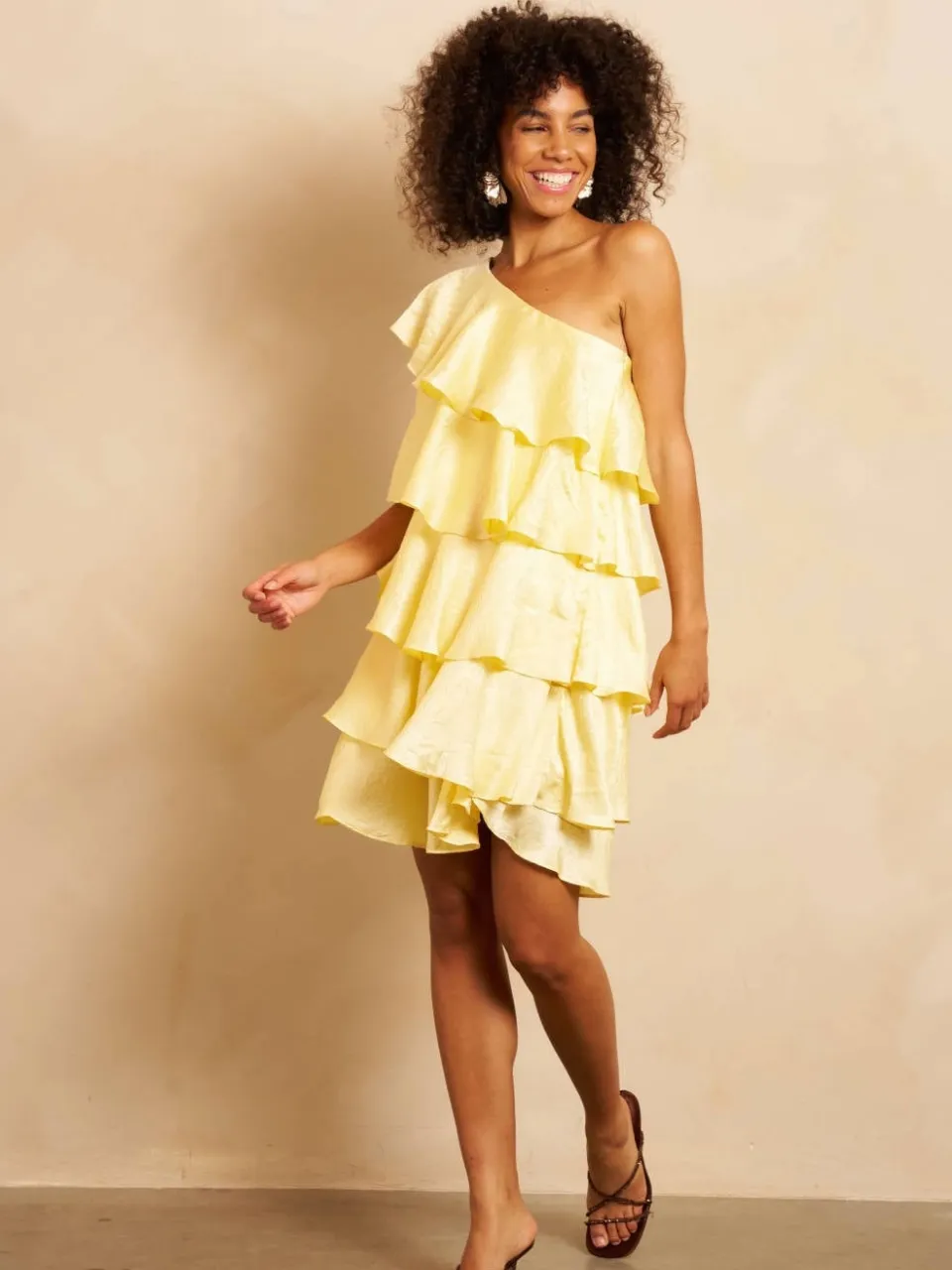 Lofty Manner one shoulder jurk met ruches - geel, foto 5