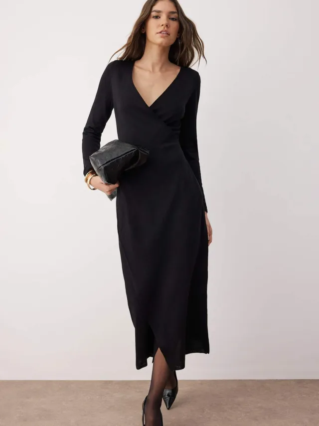 Trendyol TRENDYOLMİLLA Dames Zwart Effen Maxi Lang Casual Recht Jurken