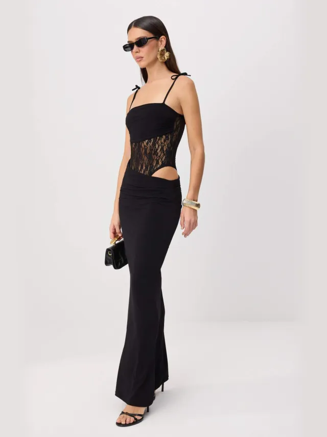 Trendyol TRENDYOLMİLLA Dames Zwart Effen Maxi Mouwloos Recht Avond & Gala Jurk