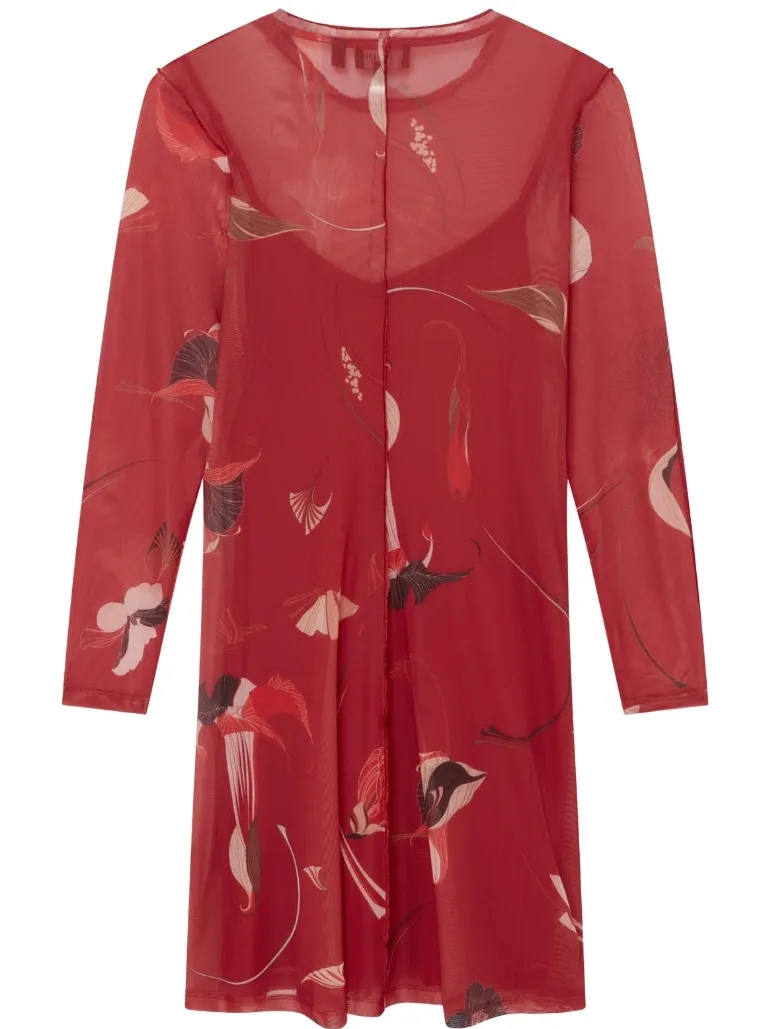 Ted Baker Midi-jurk Met Lange Mouwen En Meshprint In Rood, foto 2