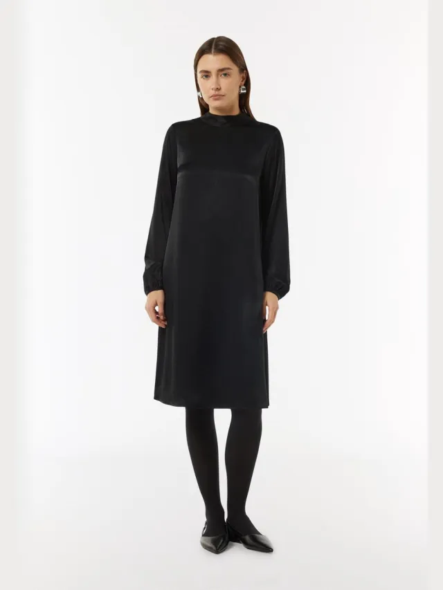 Comma female - Jurk van viscosemix met stropdasdetail zwart