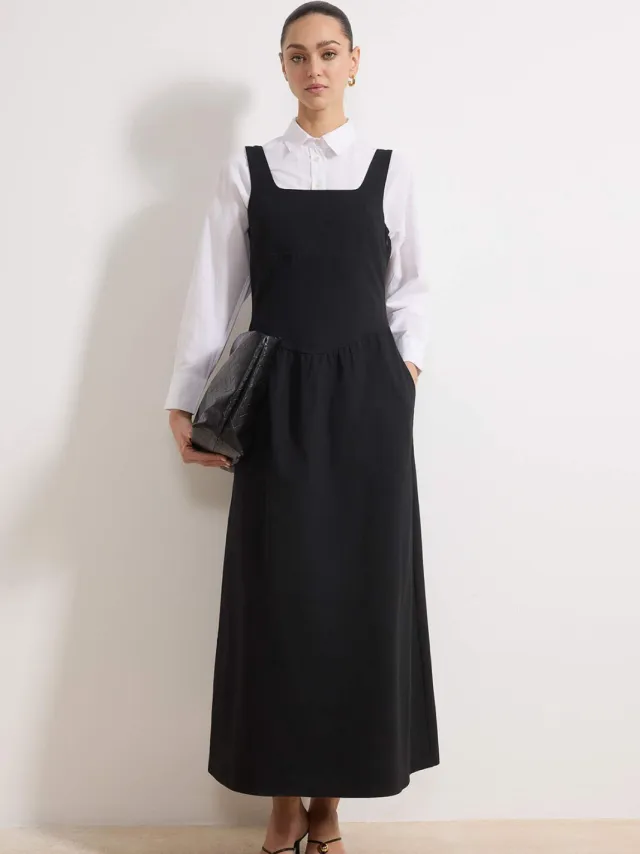 Turkishsouq Platte, mouwloze maxi-jurk voor dames, casual/dagelijks, skaterjurk met hijab. Zwart
