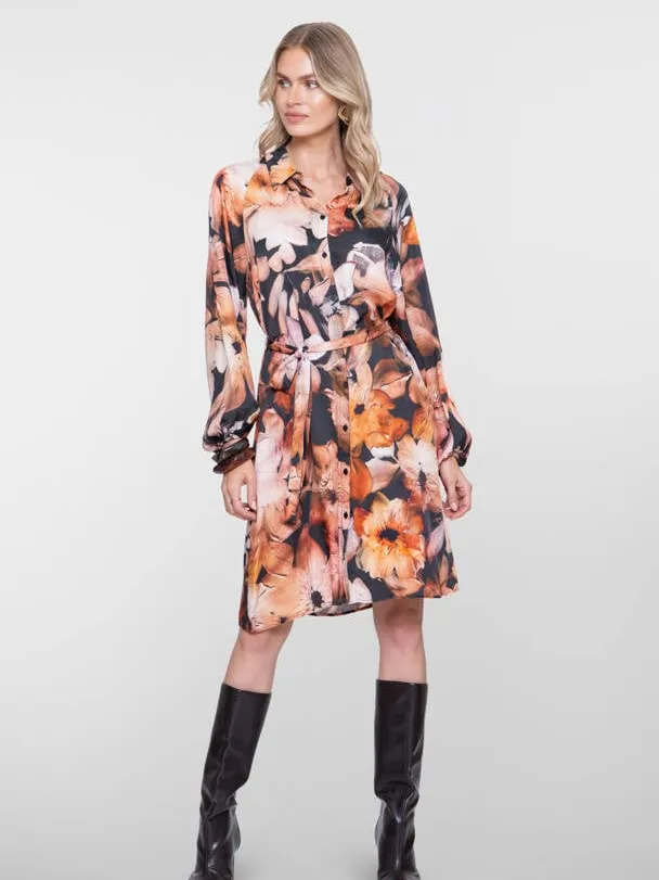 Geisha gebloemde midi blousejurk - zwart/oranje, foto 6