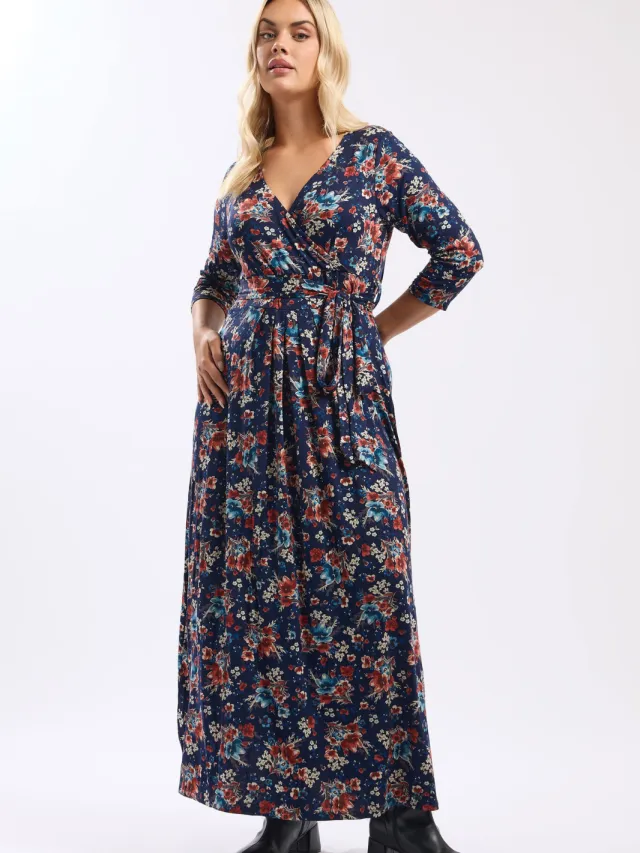 Yours Blauwe Bloemenprint Wikkeljurk-52 Blue