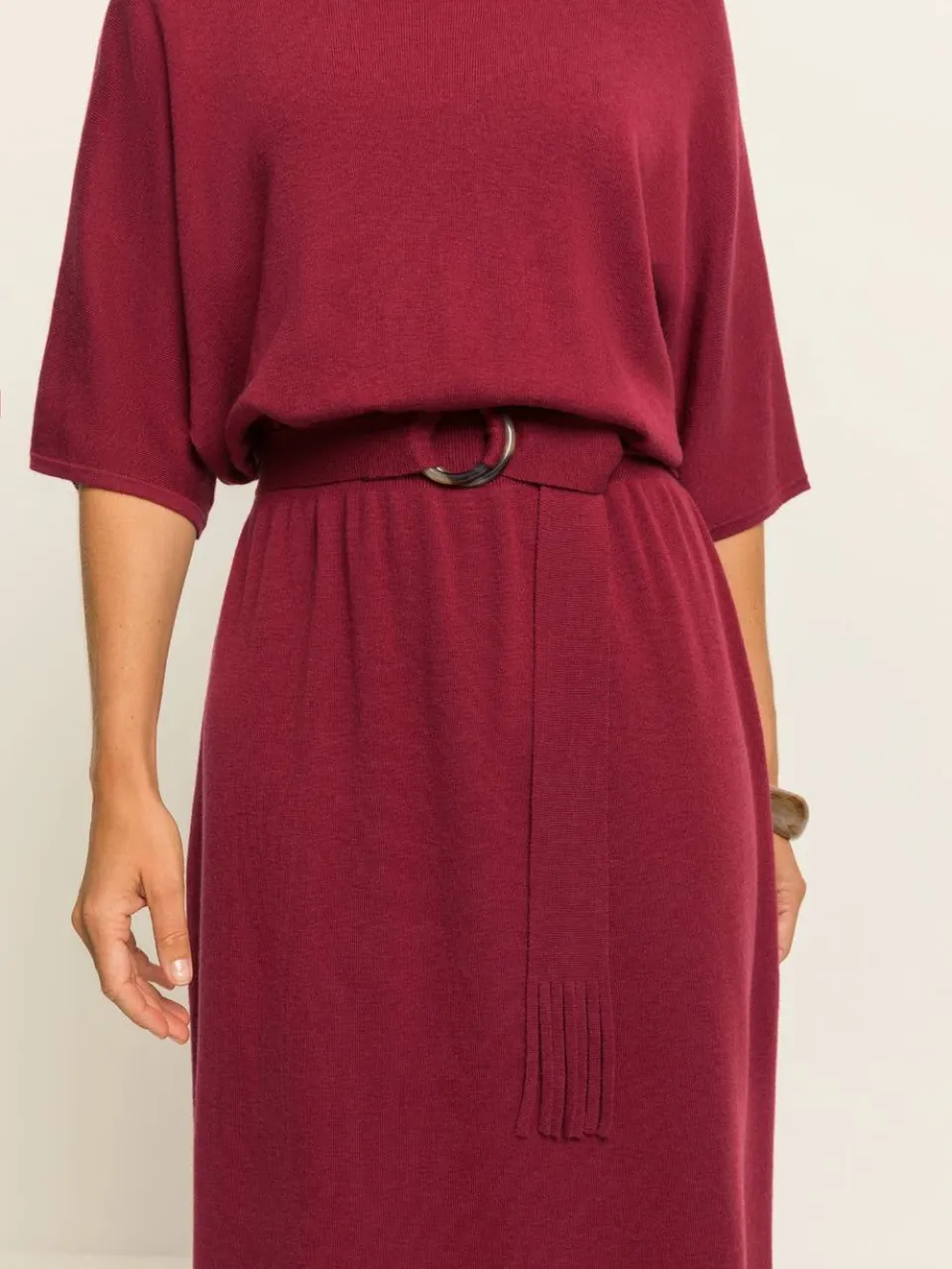 Expresso gebreide midi jurk met ceintuur - rood, foto 4