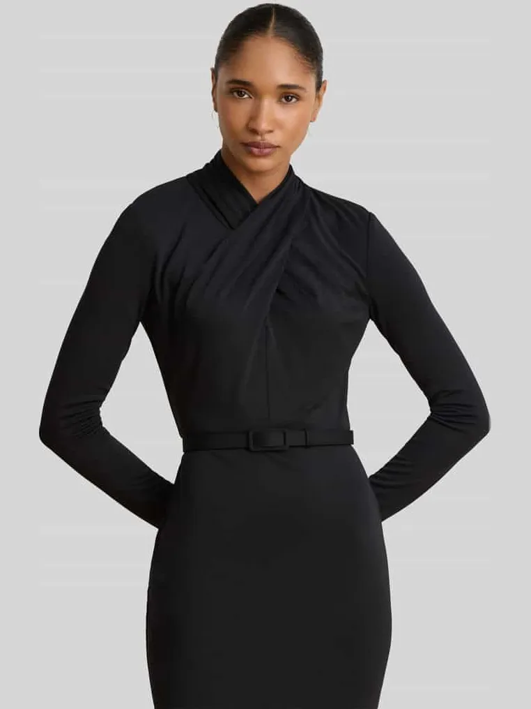 Lauren Ralph Lauren Midi-jurk met gedrapeerde wikkelcol zwart, foto 3