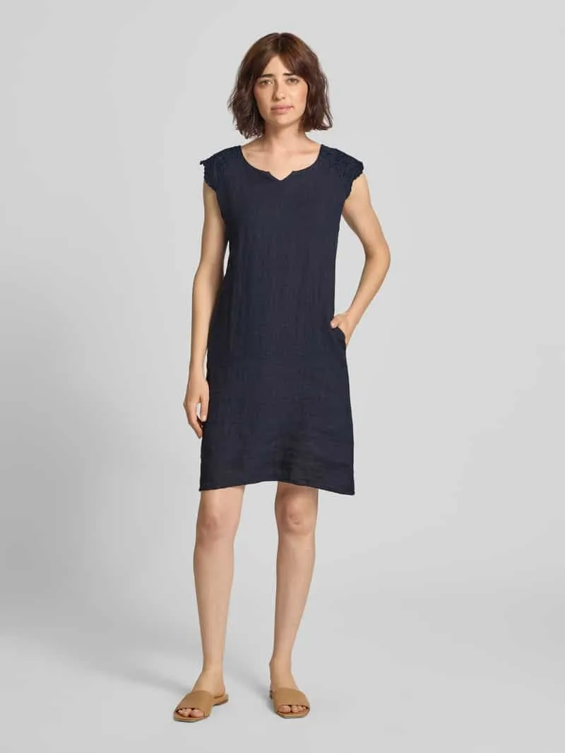 ZABAIONE Mini-jurk van linnenmix met stitchings marineblauw, foto 4