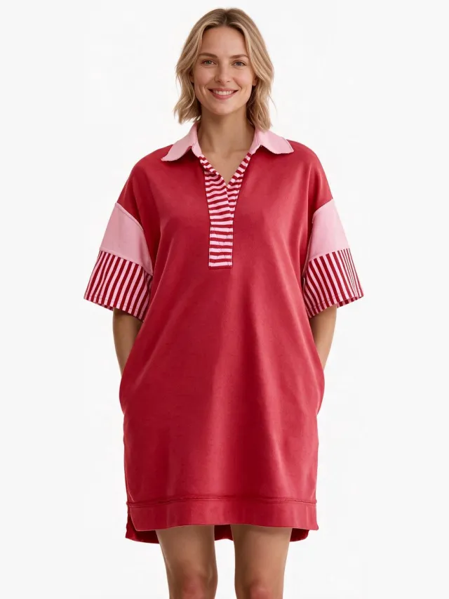 Imily Bela Dames Polo Mini Jurk met Korte Mouwen Rood