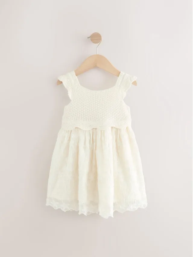Next Meisjes - Feestelijke gebreide jurk - Wit Ecru White