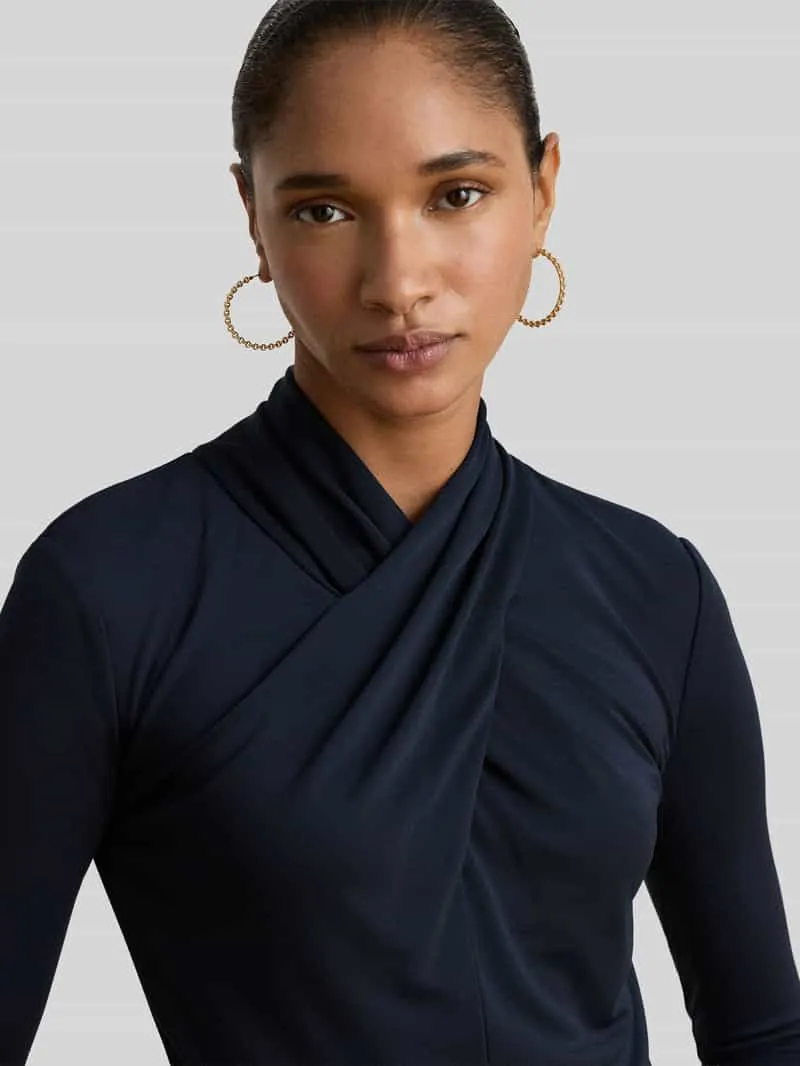 Lauren Ralph Lauren Midi-jurk met gedrapeerde wikkelcol marineblauw, foto 4