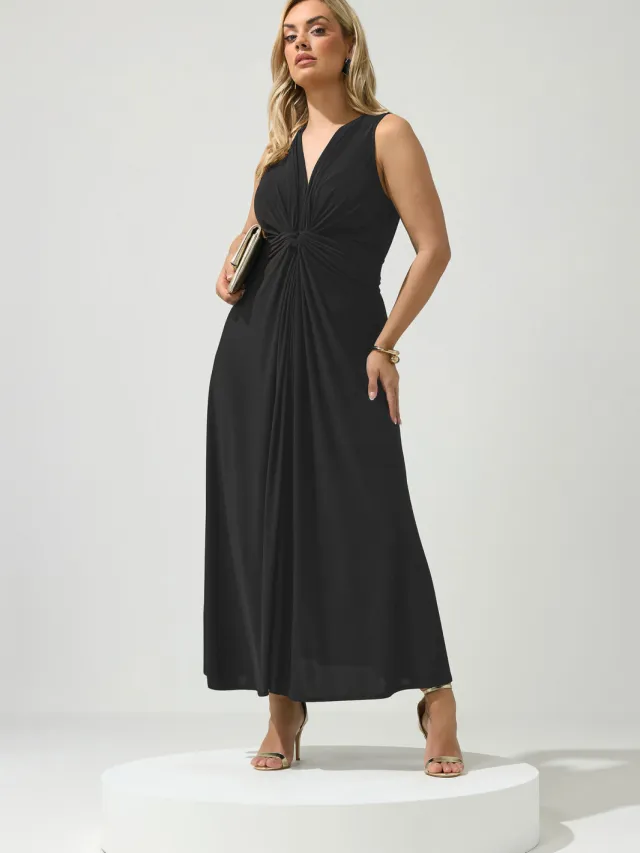 Yours London Zwarte Abstracte Jurk Met Knoopdetail Black