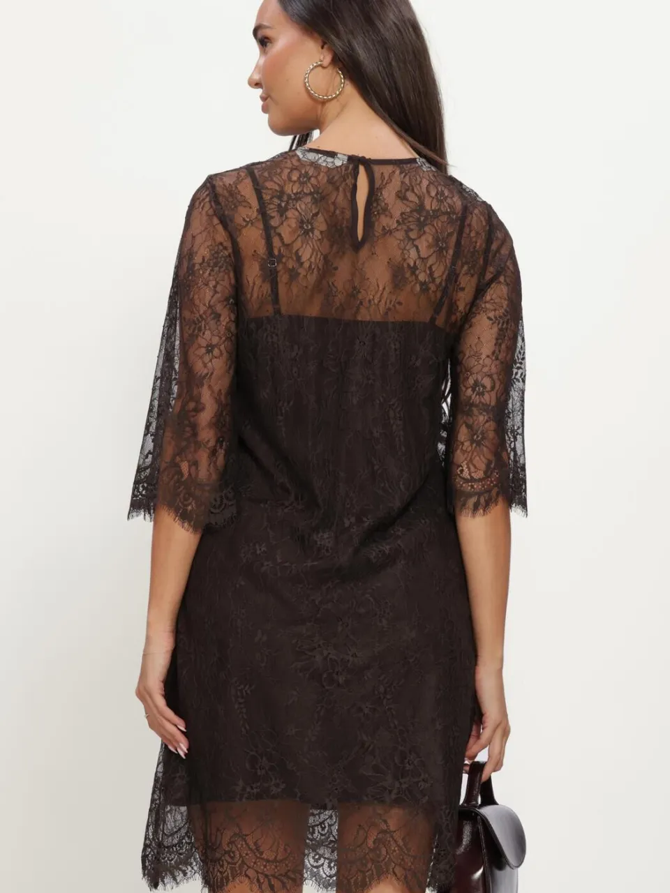 Y.A.S. YAS Dames Jurken Slwdaphne 3/4 Sleeve Lace Midi Dress - Zwart, foto 3