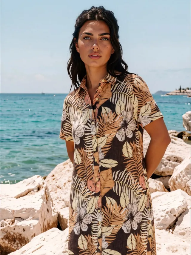 Mi Piace Travel Jurk Botanical Print Espresso 202079 - Maat :