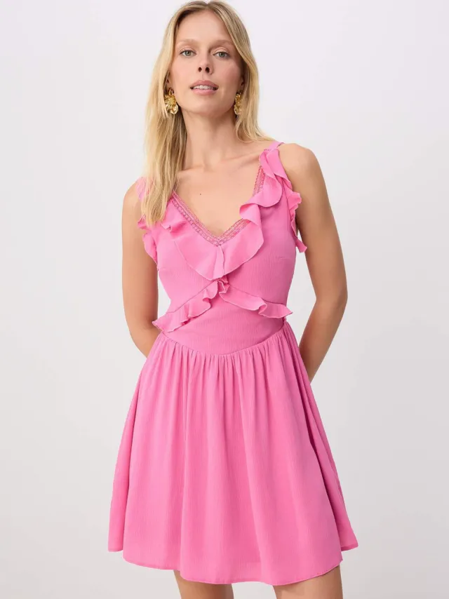 Trendyol TRENDYOLMİLLA Dames Roze Effen Kort / Mini Mouwloos Skater Jurken Fuchsia