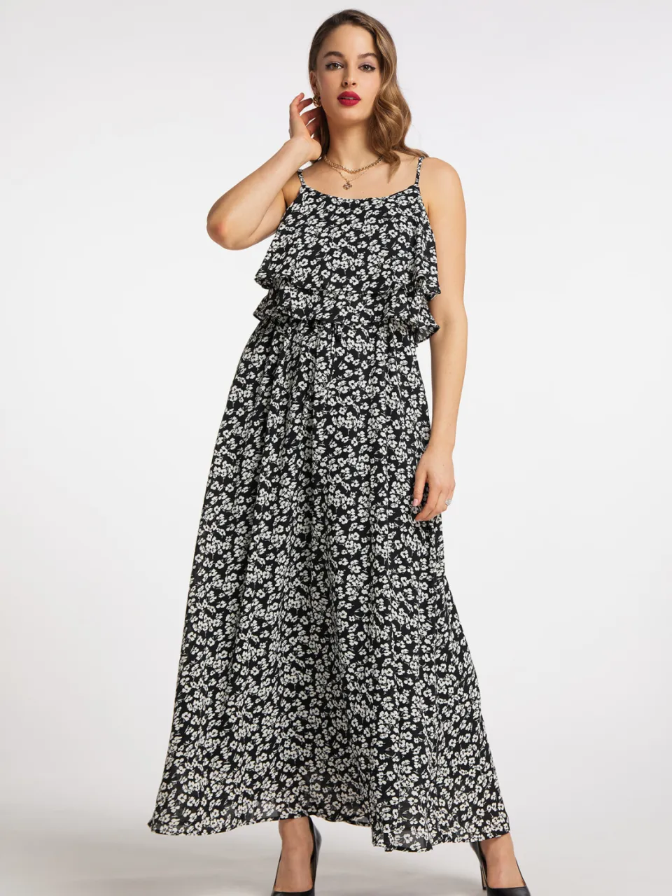 Faina maxi jurk tylin Zwart/Wit