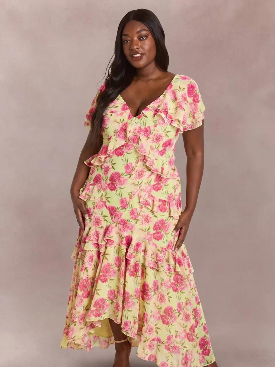 boohoo Dames Plus Dobby Chiffon Maxi Jurk Met Bloemenprint En Ruches verstandig, foto 3