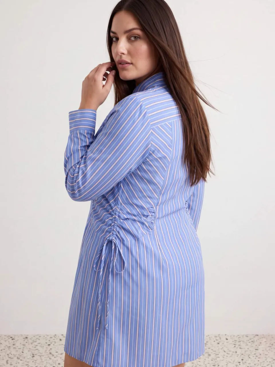 Trendyol Curve Dames Blauw Gestreept Kort / Mini Lang Recht Grote maten Jurk, foto 2