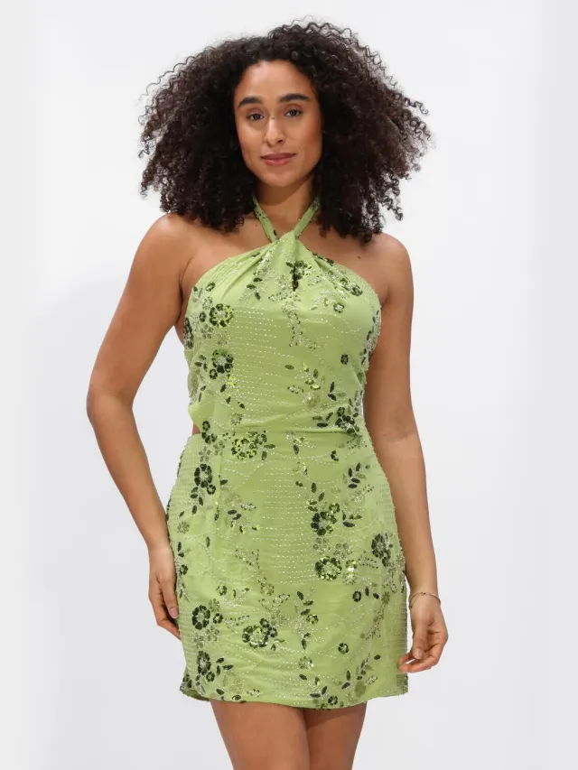 Harper & Yve Sora halterjurk met pailletten groen