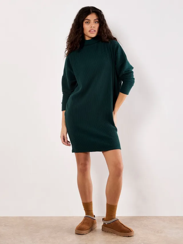 Apricot Geribde cocoon-minijurk Groen