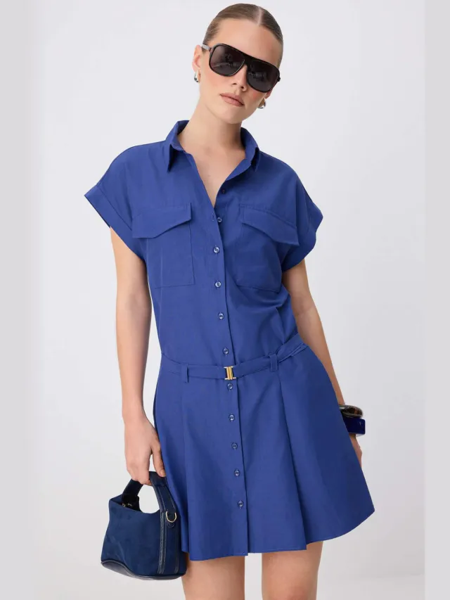 Trendyol TRENDYOLMİLLA Dames Donkerblauw Effen Kort / Mini Kort Blousejurk Jurken Marineblauw/Blauw