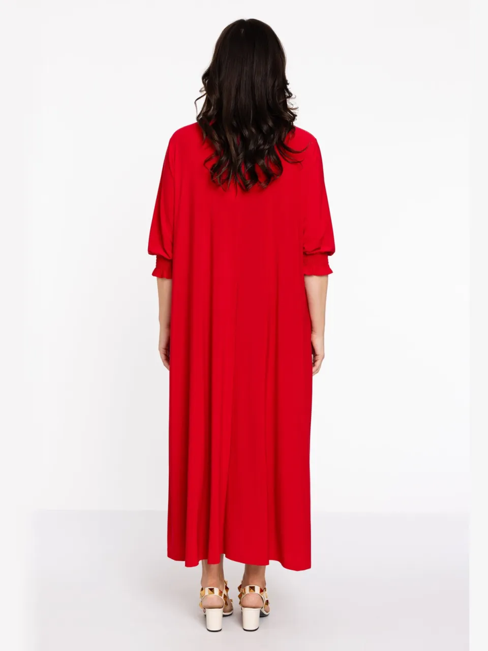 Yoek Jurk swing gesmokte mouw | Rood, foto 2