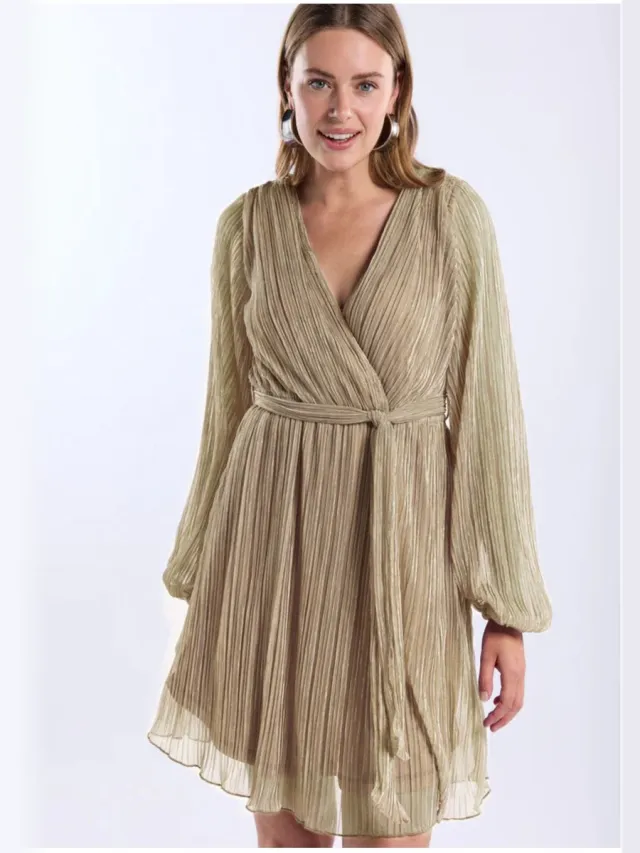 Freebird F-jer-plisse-lurex-26-1 Dames - Jurk - Goud