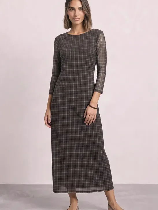 Street One Midi-jurk van mesh met ruitjespatroon Bruin
