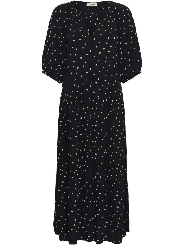 SOAKED IN LUXURY Maxi-jurk voor dames Soaked in Luxury Zaya Flowy night skye with oatmeal dot