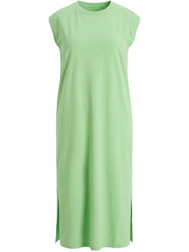 Studio Untold Dames - Jersey midi-jurk oversized ronde hals mouwloos - Appelgroen - Maat 50+